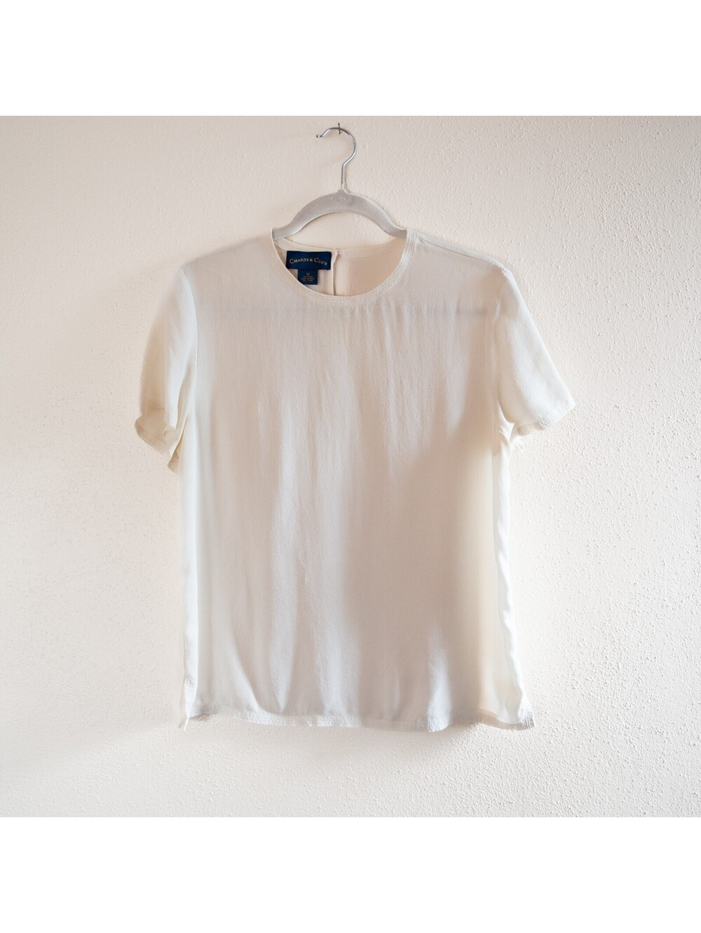 Charter Club Silk Blouse Ivory Size 12 Classic Quiet Luxury Old Money Preppy
